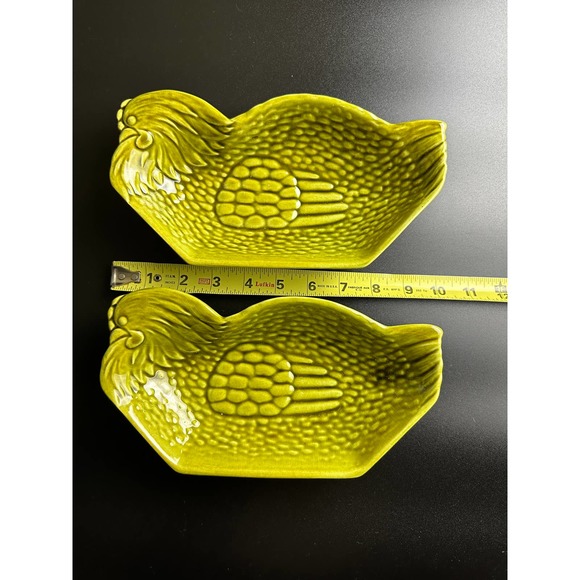 McCoy USA Chicken Plates #245 Vintage Green Hen Serving Dish Platters Set Of 2 - Picture 9 of 12